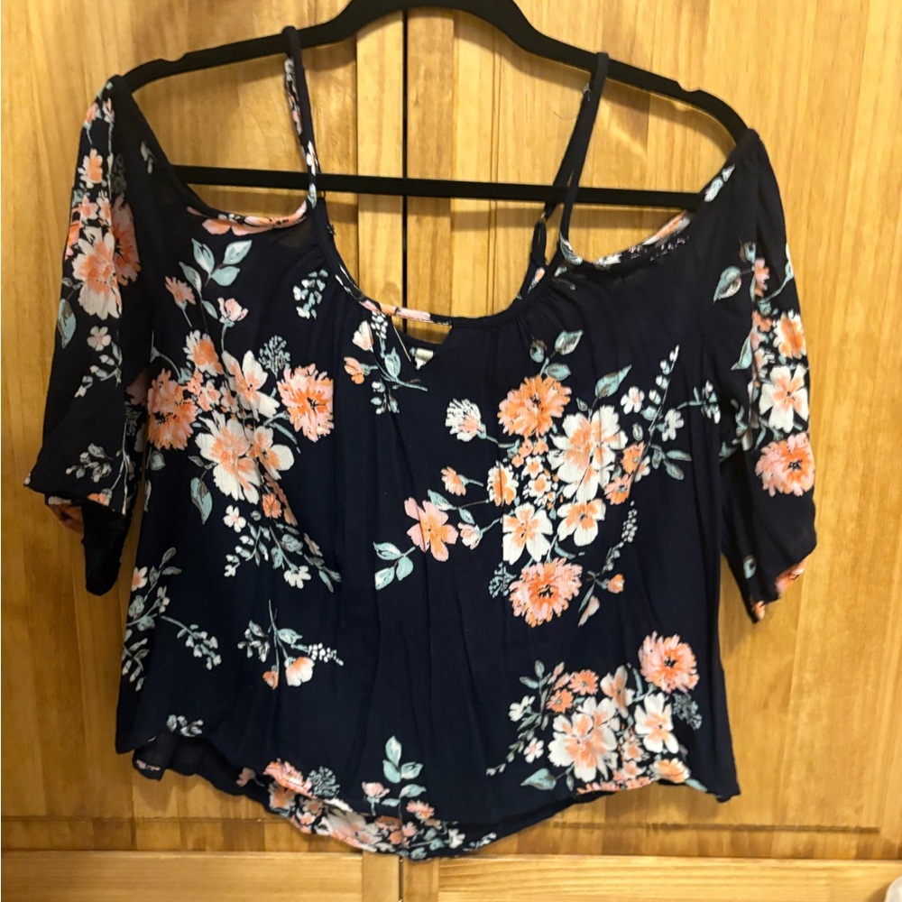 Japna Blue Floral Crop Blouse 3/4 Sleeve